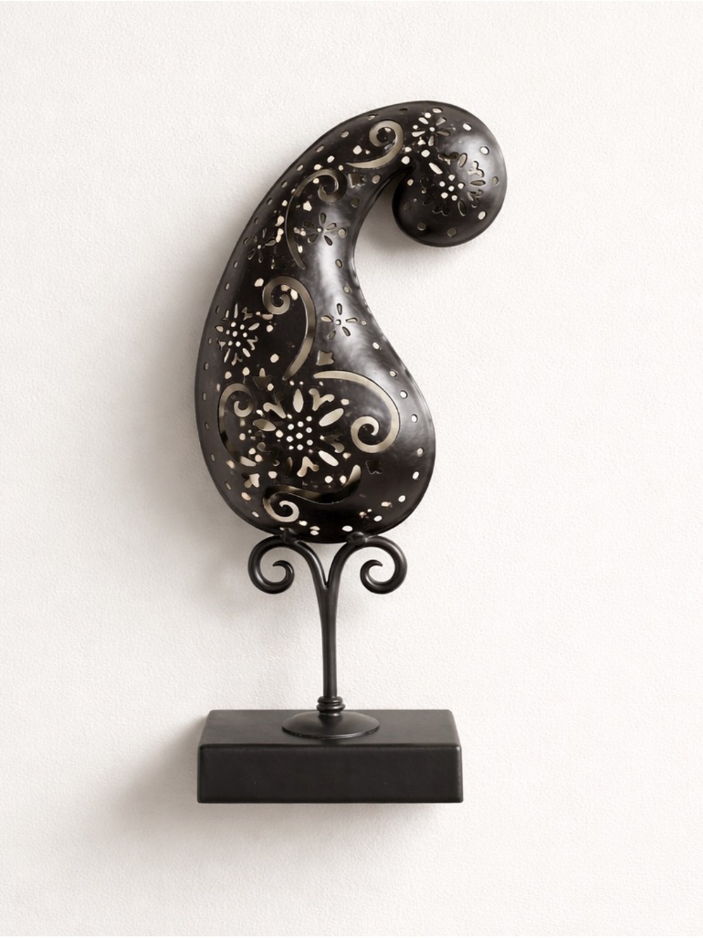 Vintage Style Brown Paisley Metal Accent Candle Holder